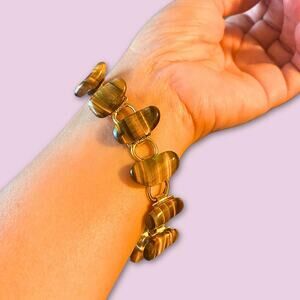 Vintage Tiger Eye Precious Stones Bracelet with folded Clasp